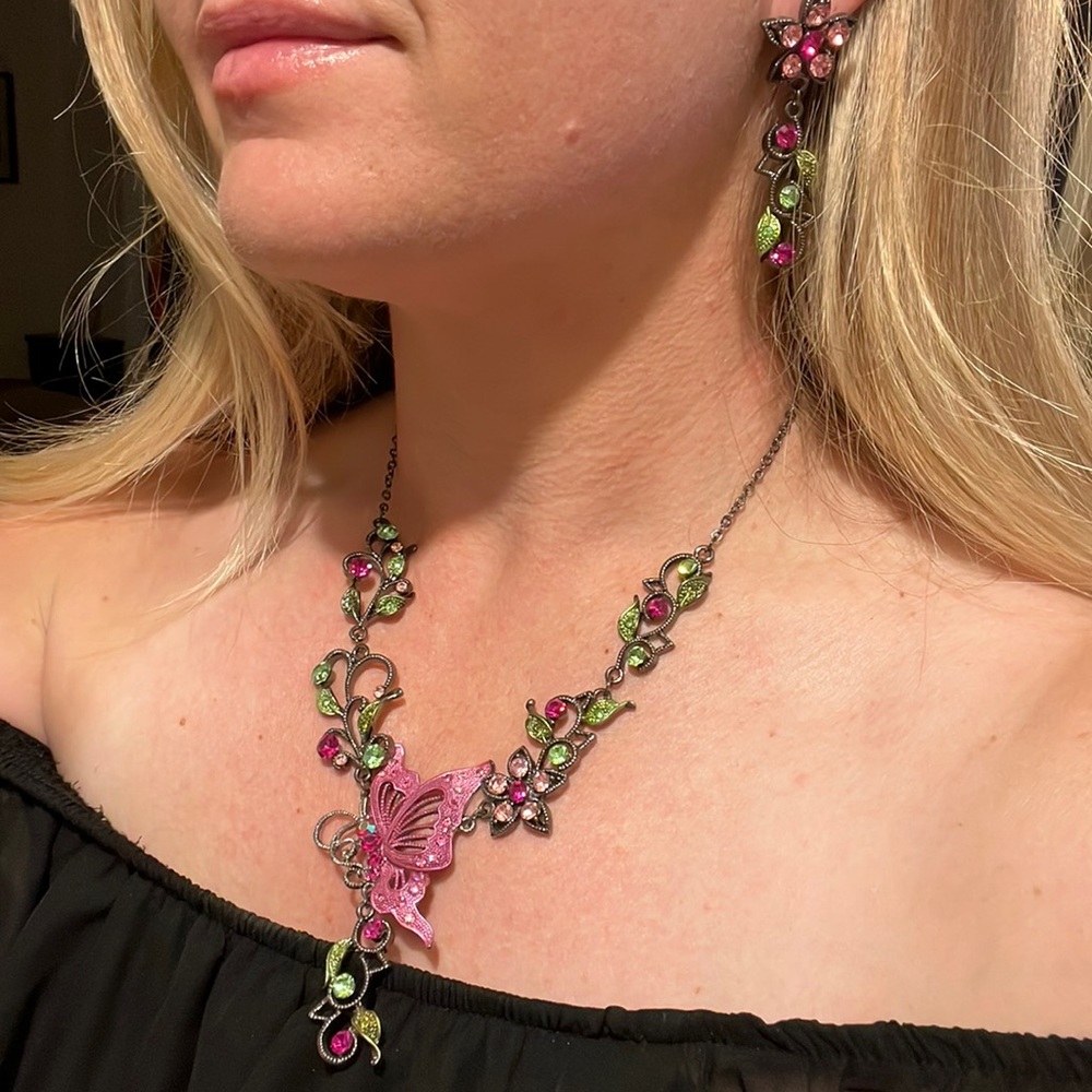 Pink Butterfly Vintage Rhinestone Jewelry Set